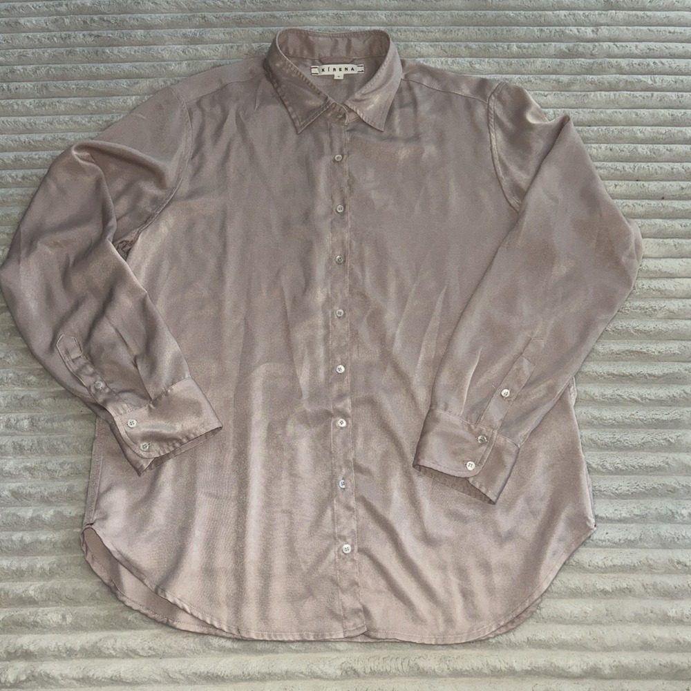 Xirena Women Basic Collared Button-Up Cotton Long Sleeve Pink Size S